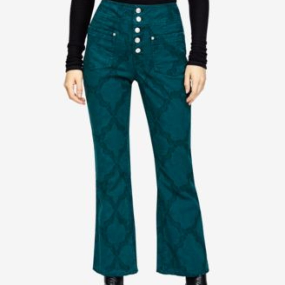 Free People Liv Printed Cropped Flared Jeans